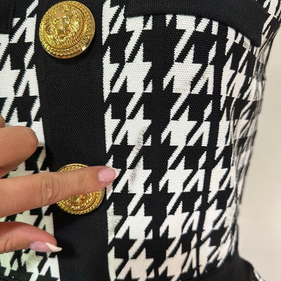 BALMAIN Women's Sleeveless Houndstooth Halterneck Mini Dress Size 46/ US 14 - Picture 9 of 15